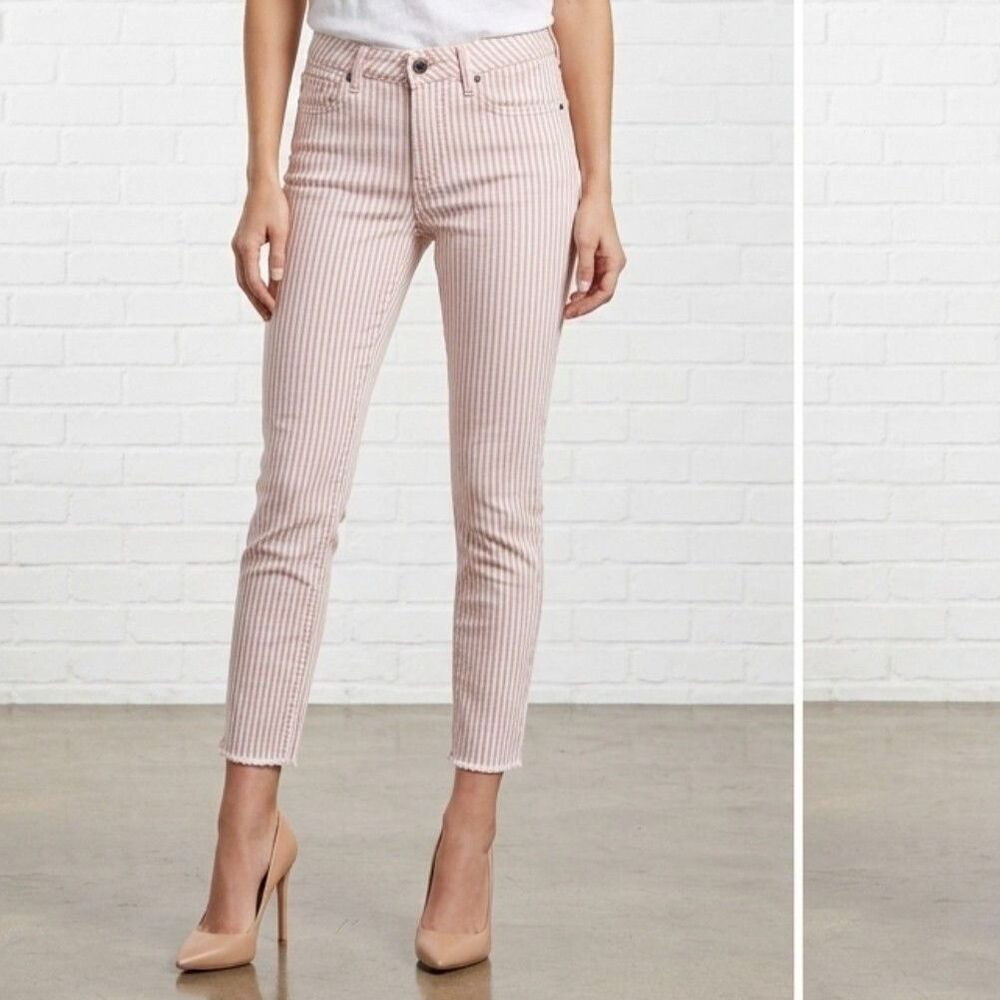 LC Lauren Conrad Skinny Crop Jeans Size 4 Pink White Stripe Raw Hem